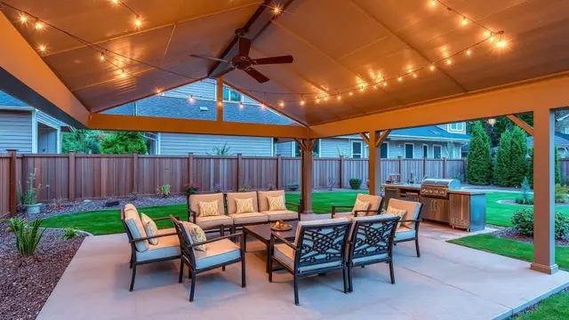 Covered patio with outdoor seating in Coos Bay OR – Premier Coastal Construction
