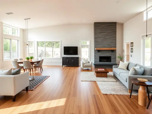 Luxury vinyl plank flooring in open concept living room in Coos Bay OR – Premier Coastal Construction