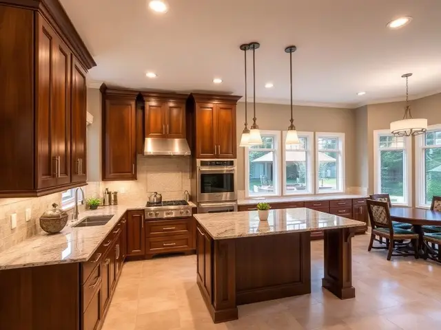 Custom wood cabinet kitchen with granite countertops and center island in Coos Bay OR – Premier Coastal Construction