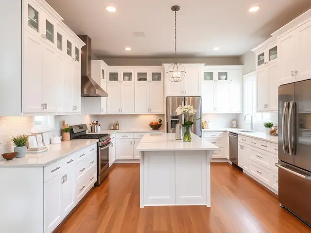 White shaker cabinet kitchen remodel with island and pendant lighting in North Bend OR – Premier Coastal Construction