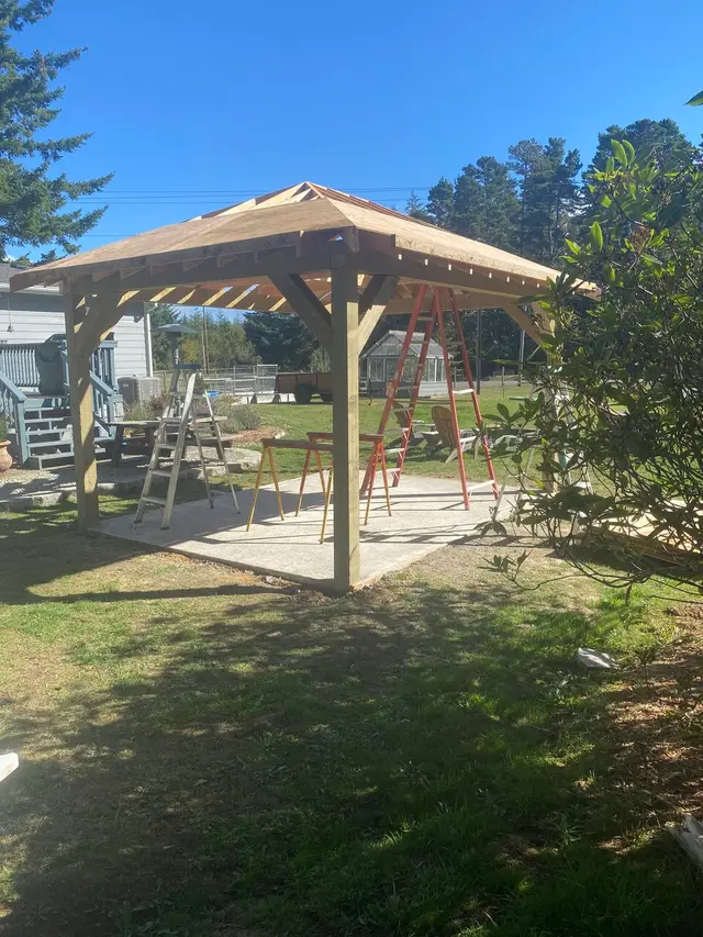 Custom timber pavilion construction on concrete pad in North Bend OR – Premier Coastal Construction