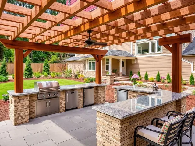 Outdoor kitchen with pergola and built-in grill in Coos Bay OR – Premier Coastal Construction